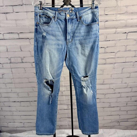 Seven7 Distressed Croopped Straight Leg Jeans Women’s Size 8 Light Wash - Picture 1 of 13